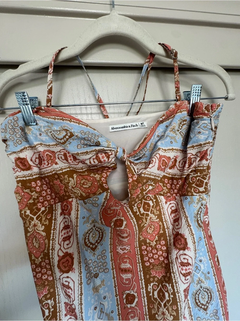 Abercrombie & Fitch Striped Paisley Maxi Dress in Rust and Light Blue